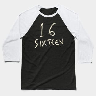 Hand Drawn Letter Number 16 Sixteen Baseball T-Shirt